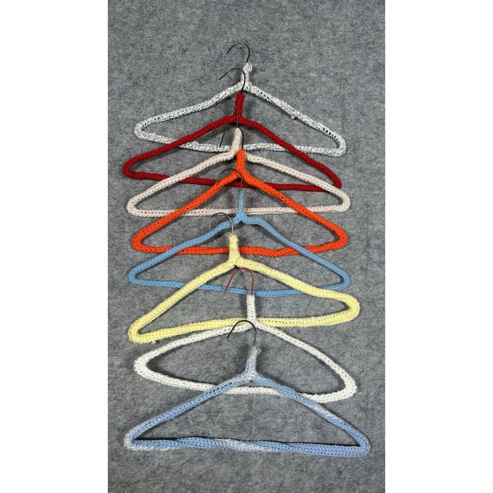 Vintage Handmade Crochet Covered Metal Hangers Set 8 Variety Colors Granny Core